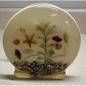 Vintage‎ Lucite Napkin Letter Holder 1970s table  5" Shells Seashells Starfish